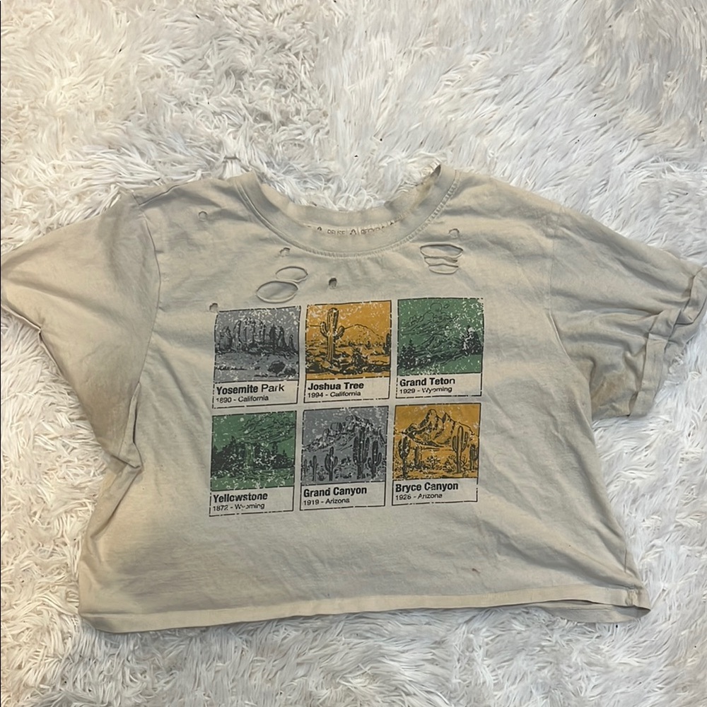 Tan Crop Top with Nature Graphic Design